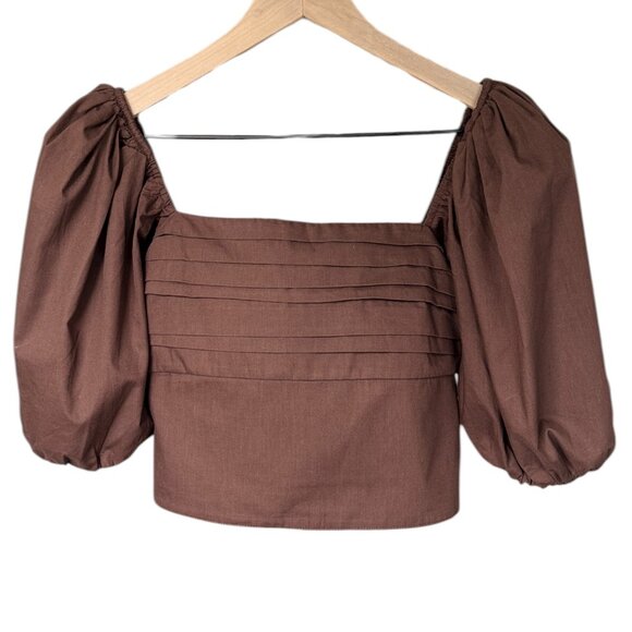 Abercrombie & Fitch Puff-Sleeve Crop Top Brown Women's‎ Size Small - Picture 2 of 6